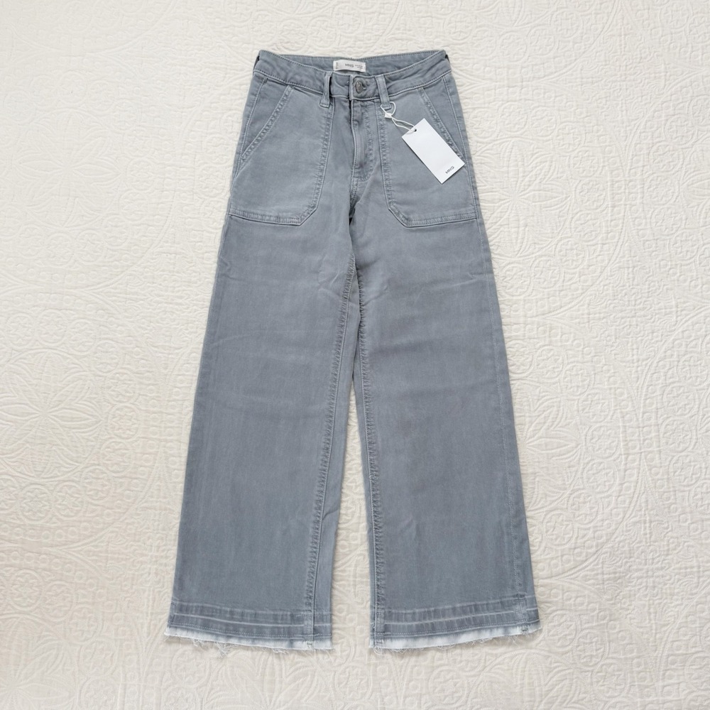 MNG Mango Wide Leg Frayed Hem Cotton Twill Pants XXS‎